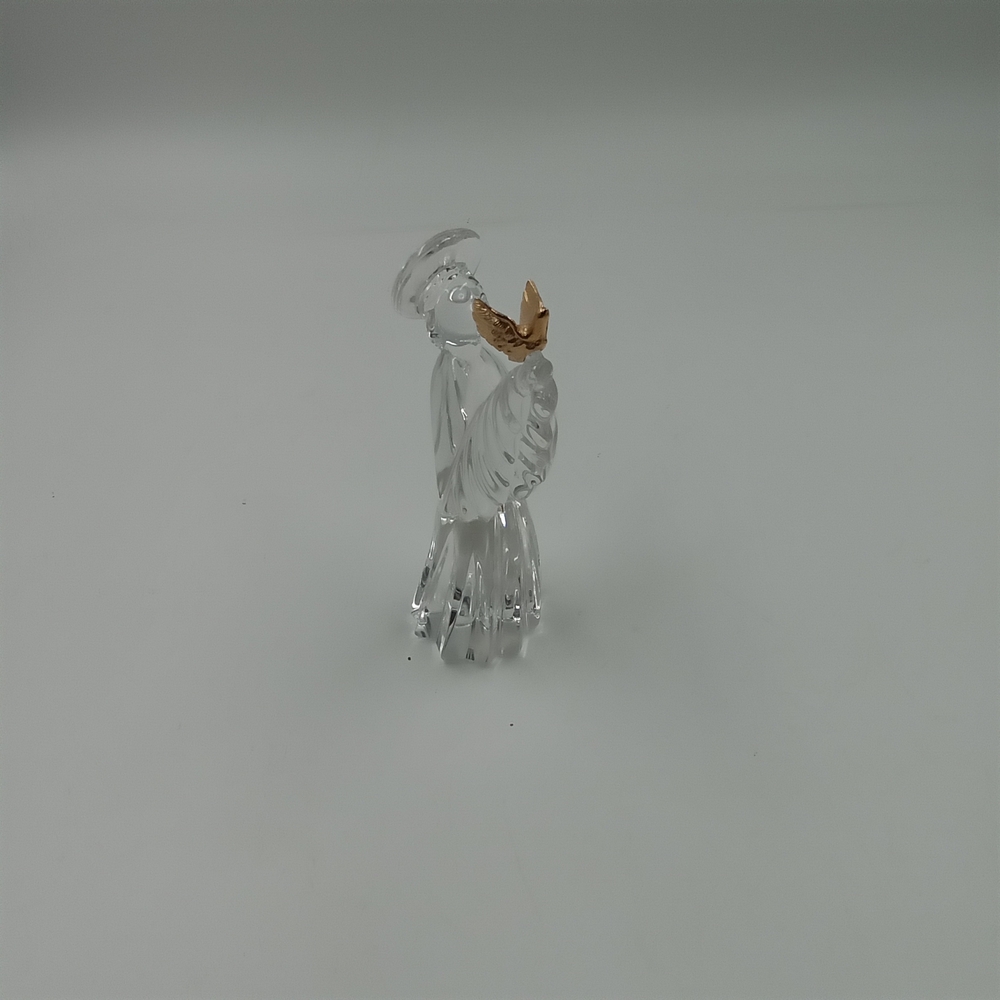 Gorham Crystal Angel Figurine Holding Dove with Gold Accents